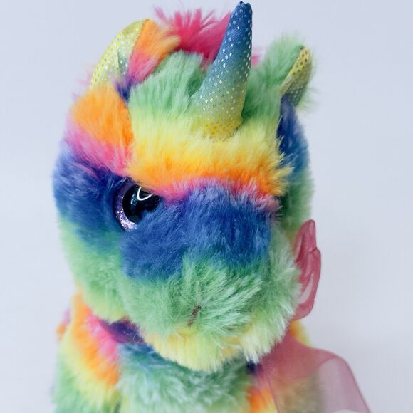 MTY International Rainbow Striped Unicorn Plush w/Pink sparkle Eyes Stuffed - Picture 2 of 14